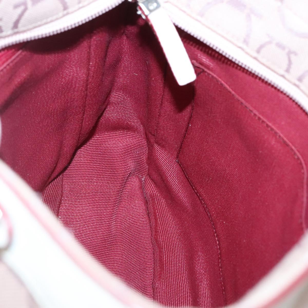 Salvatore Ferragamo Gancini Tote Bag Canvas Leather Pink Silver Auth BA3467