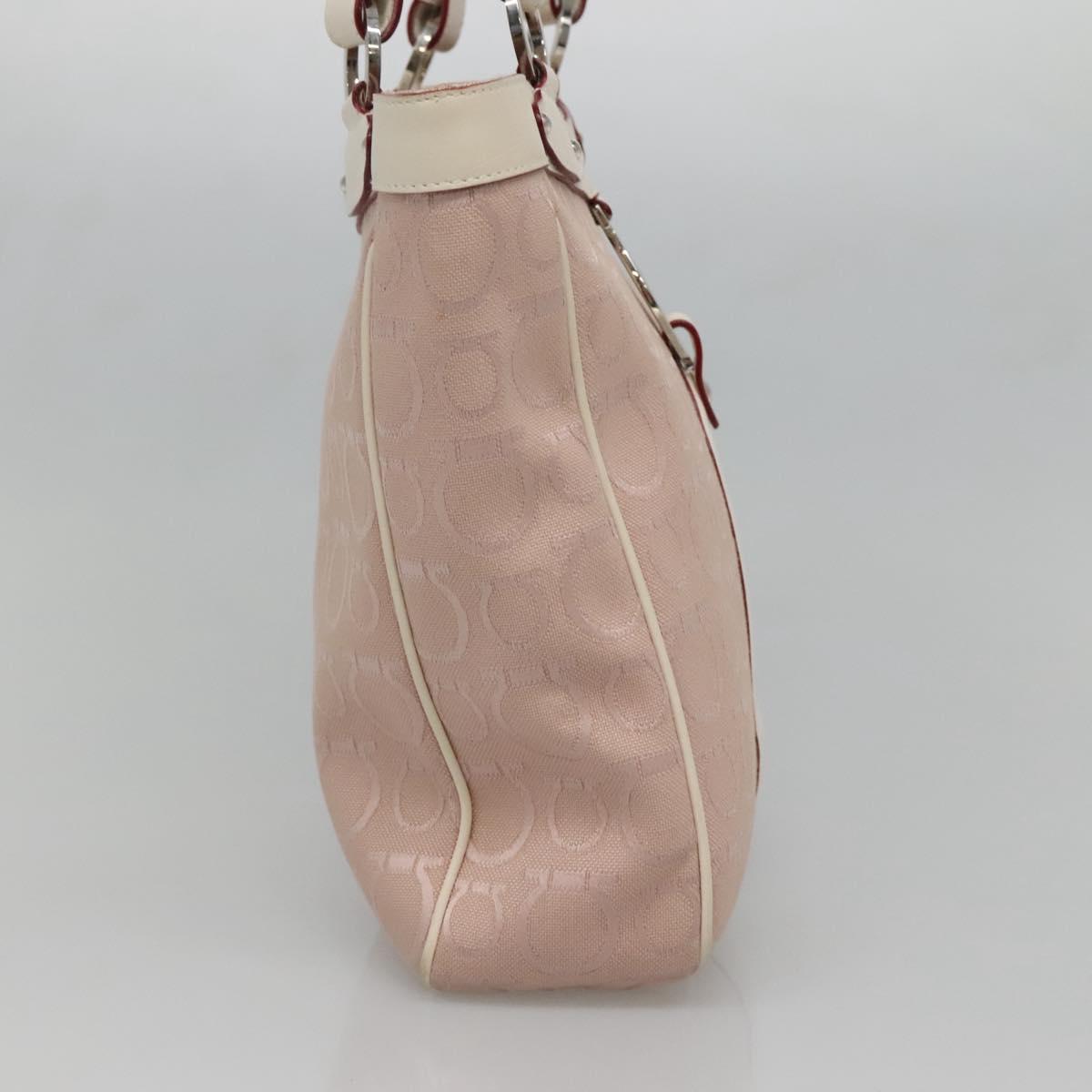 Salvatore Ferragamo Gancini Tote Bag Canvas Leather Pink Silver Auth BA3467