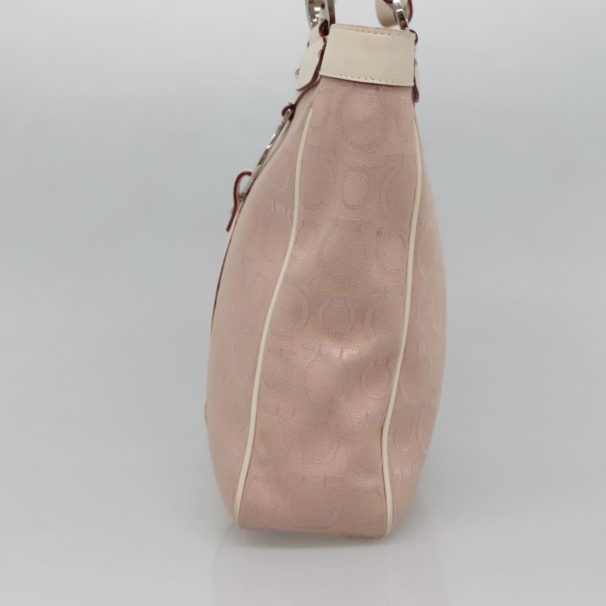 Salvatore Ferragamo Gancini Tote Bag Canvas Leather Pink Silver Auth BA3467