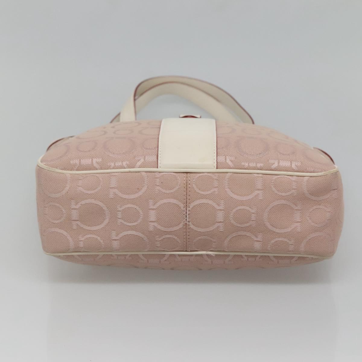 Salvatore Ferragamo Gancini Tote Bag Canvas Leather Pink Silver Auth BA3467