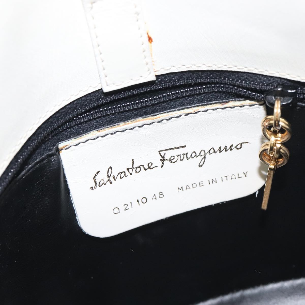Salvatore Ferragamo Shoulder Bag Leather White Gold Auth BA3469