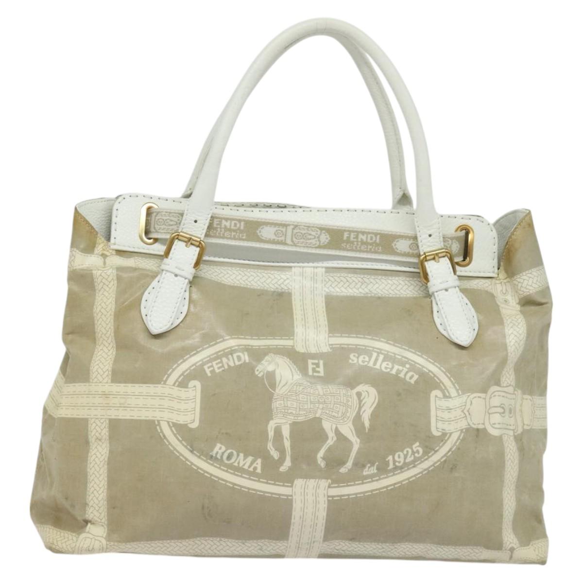 FENDI Celeria Tote Bag Coated Canvas Beige Gold Auth BA3471