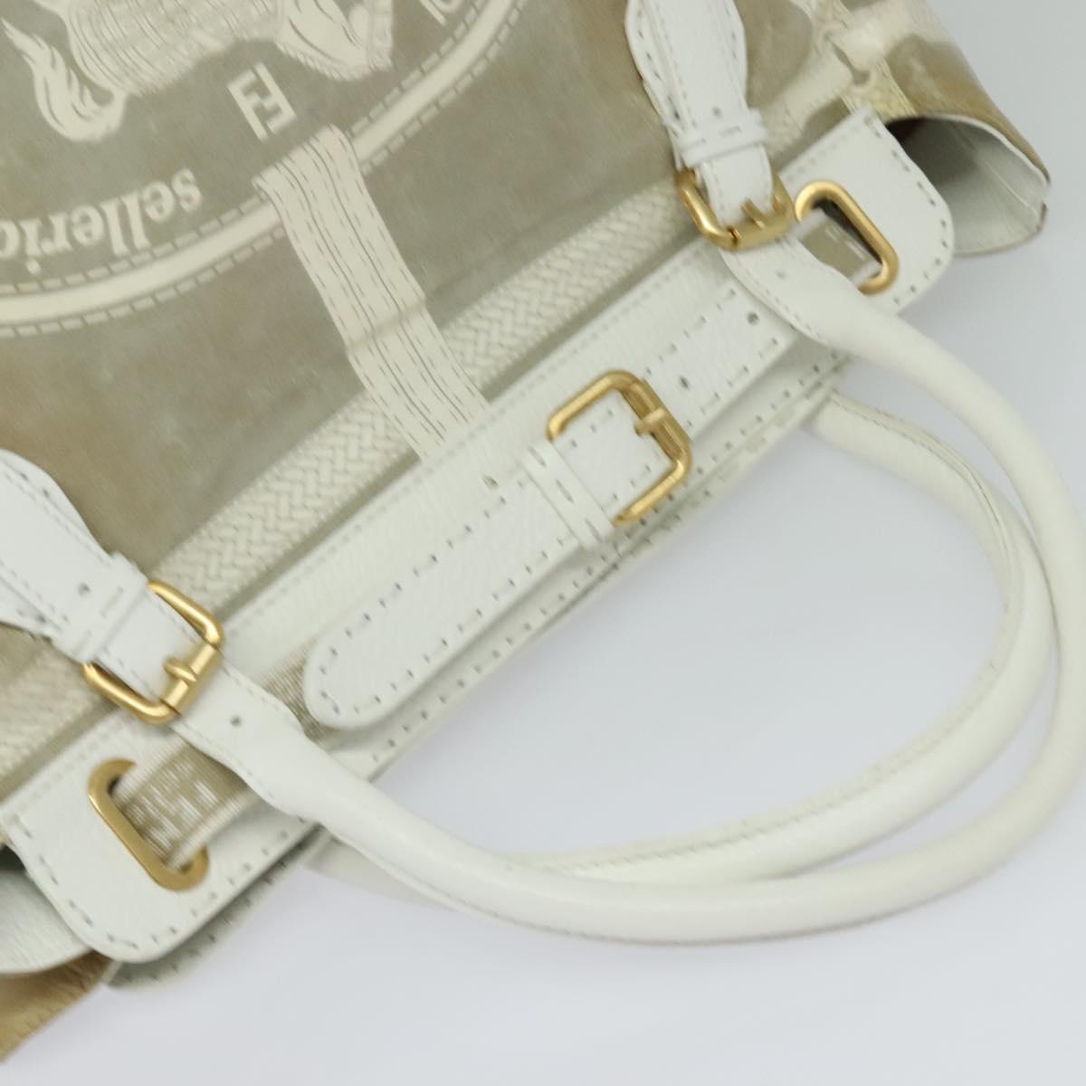 FENDI Celeria Tote Bag Coated Canvas Beige Gold Auth BA3471