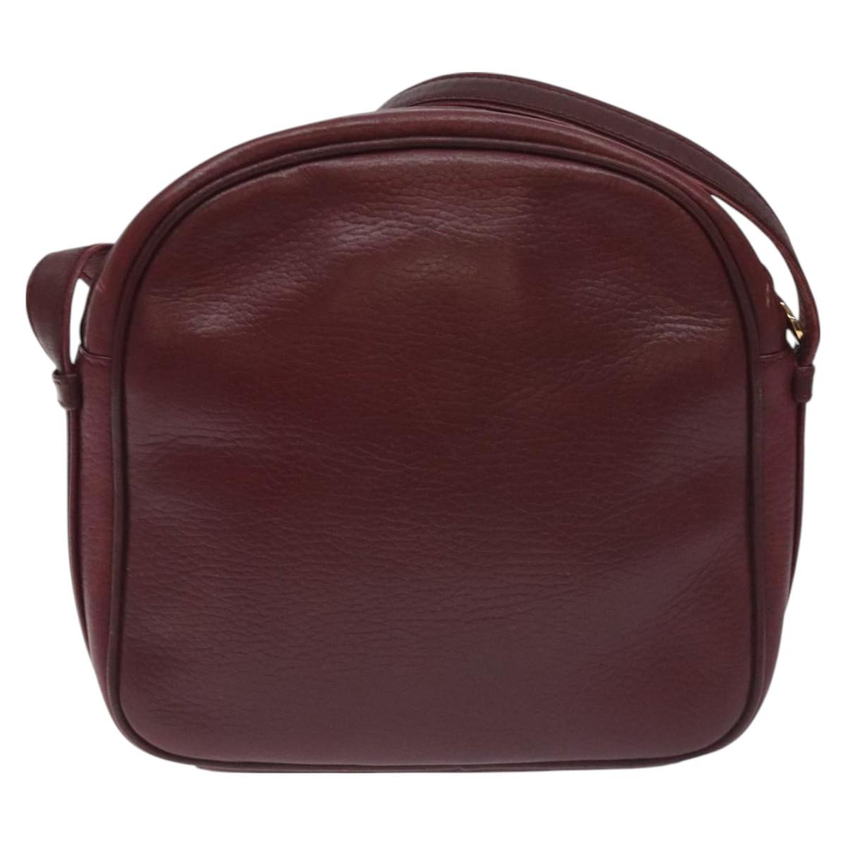 CARTIER Shoulder Bag Leather Bordeaux Gold Auth BA3477