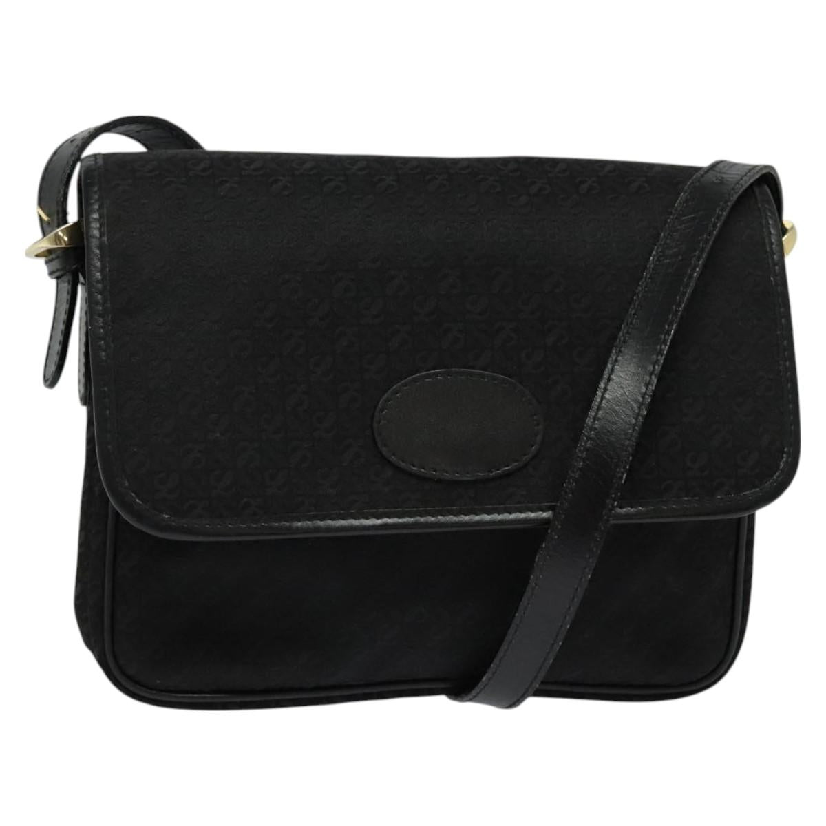 LOEWE Anagram Shoulder Bag Canvas Black Gold Auth BA3478