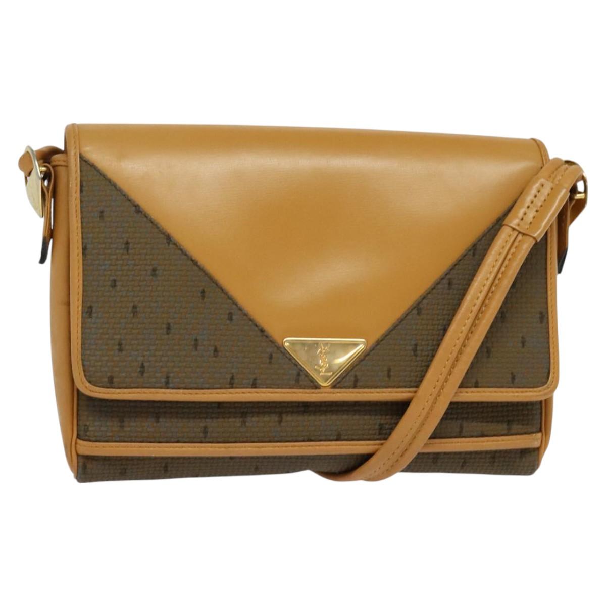 SAINT LAURENT Shoulder Bag PVC Beige Gold Auth BA3479