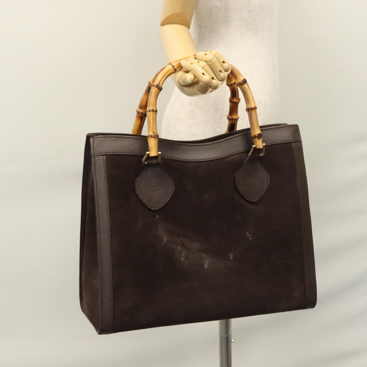 GUCCI Bamboo Hand Bag Suede Brown Gold 002 2853 0260 0 Auth BA348