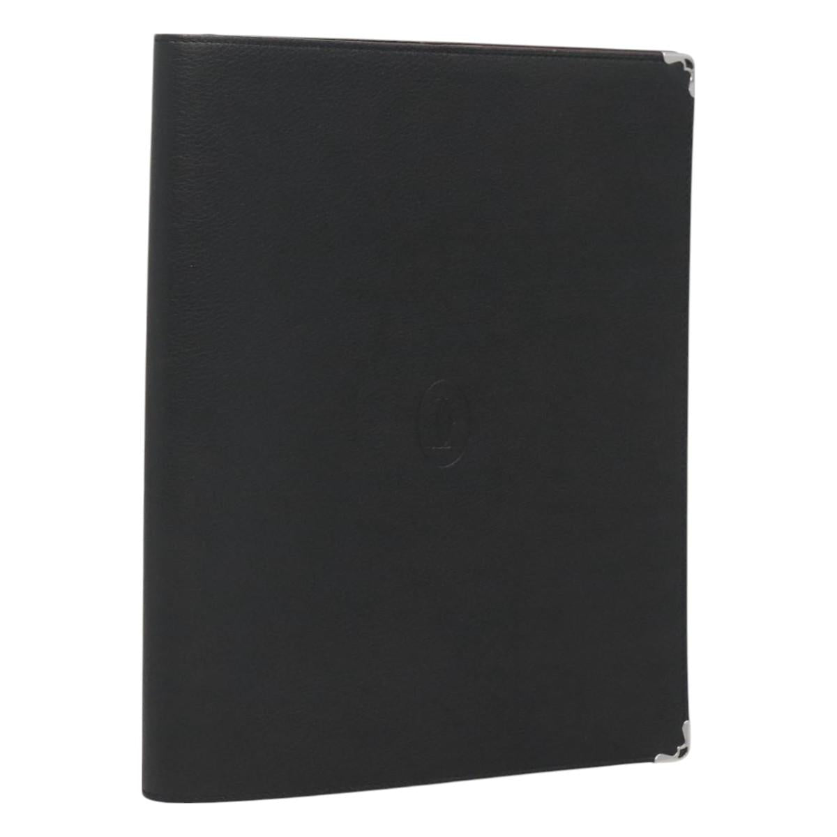 CARTIER Note Cover Leather Black Auth BA3480
