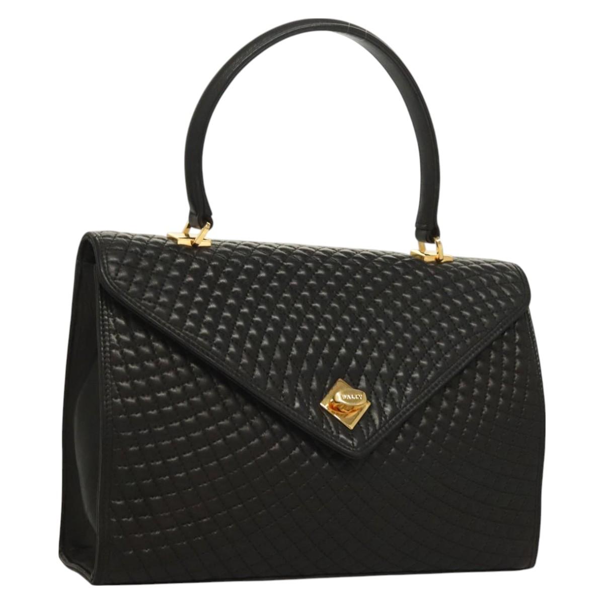 BALLY Hand Bag Leather Black Gold Auth BA3481