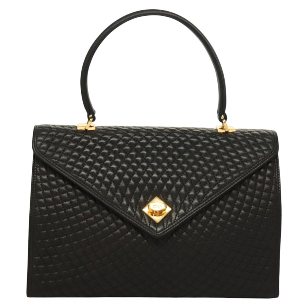BALLY Hand Bag Leather Black Gold Auth BA3481