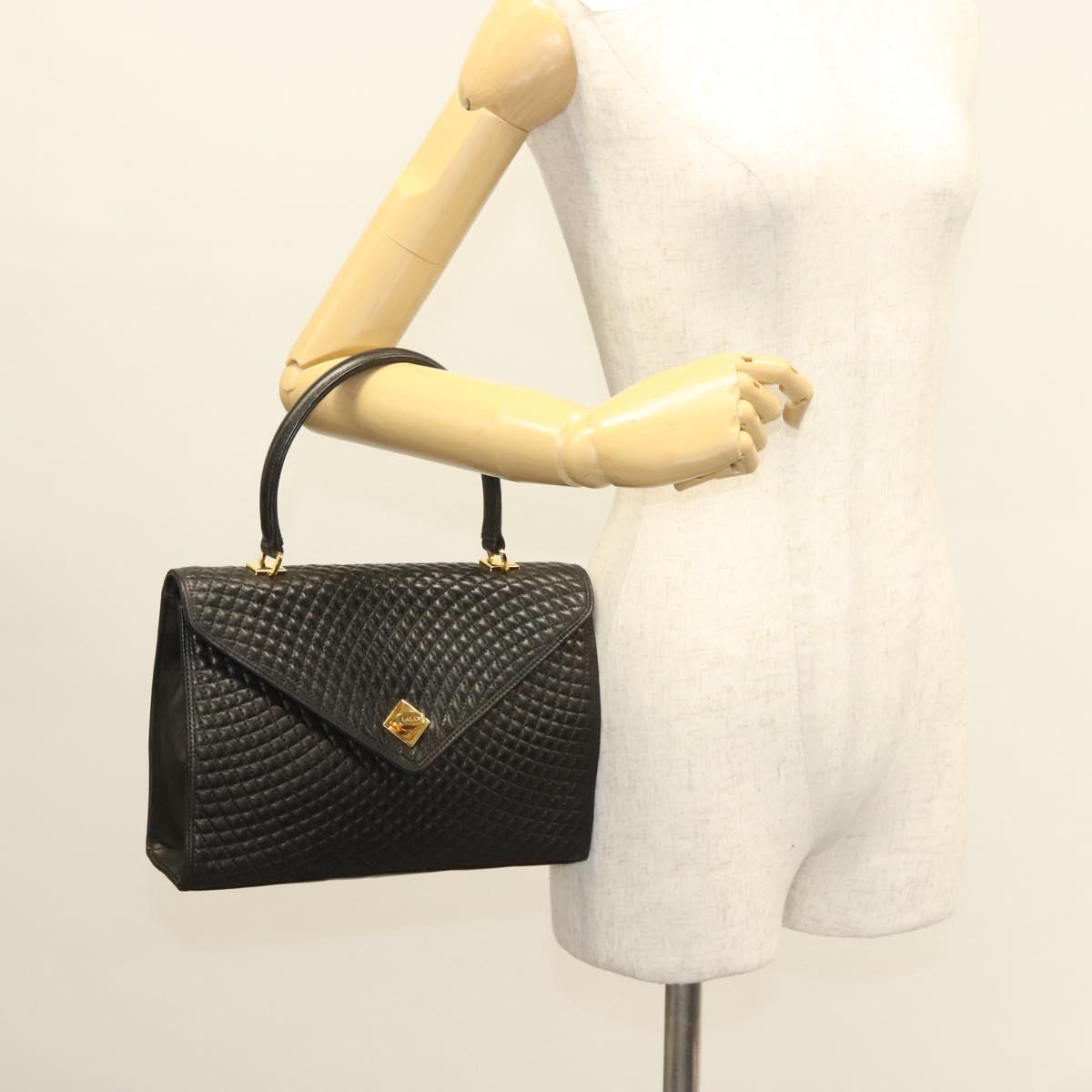 BALLY Hand Bag Leather Black Gold Auth BA3481