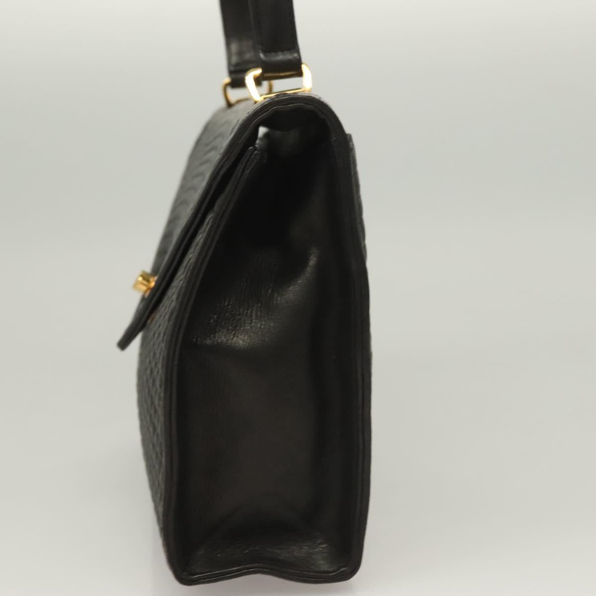 BALLY Hand Bag Leather Black Gold Auth BA3481