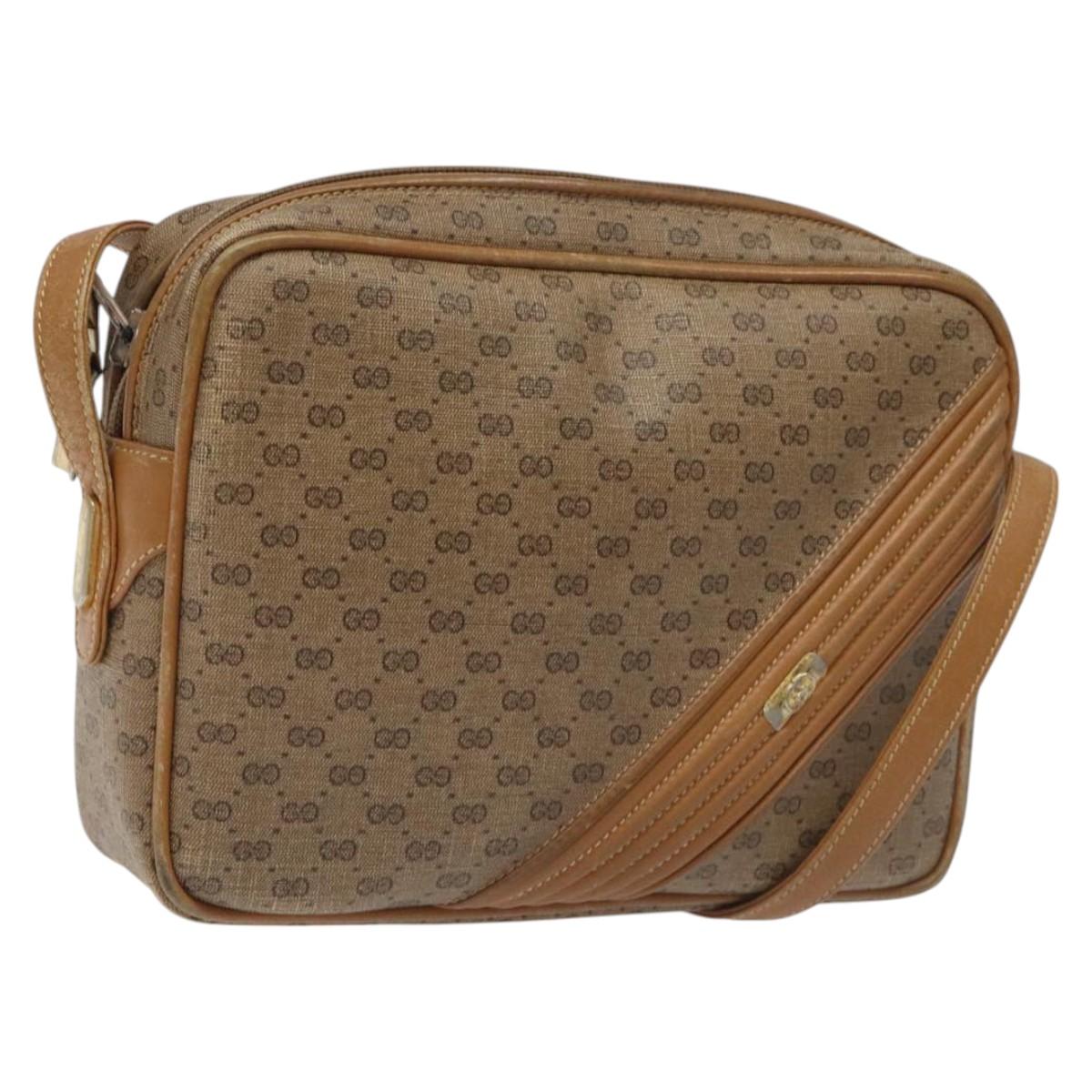 GUCCI Micro GG Supreme Shoulder Bag PVC Leather Brown Gold Auth BA351