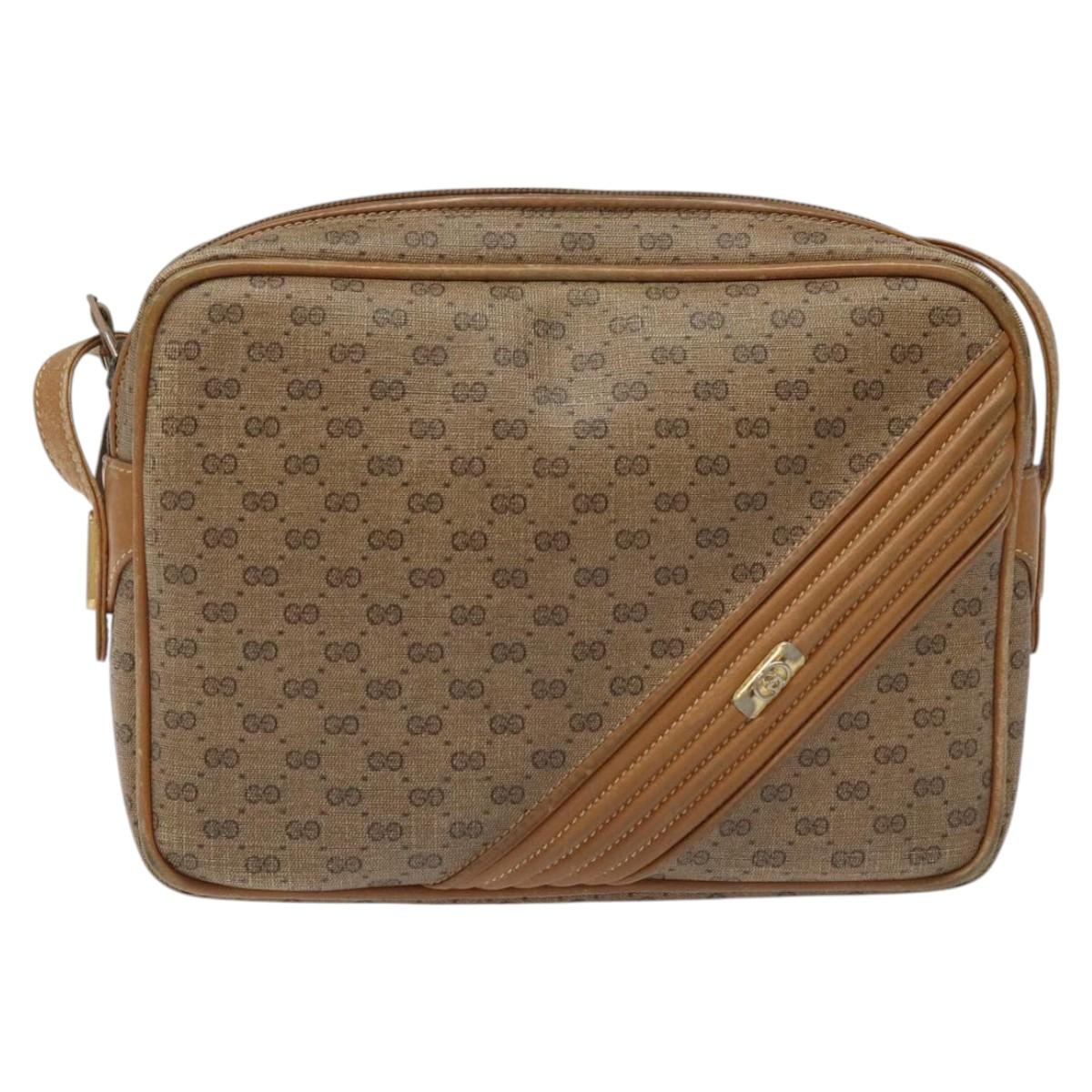 GUCCI Micro GG Supreme Shoulder Bag PVC Leather Brown Gold Auth BA351