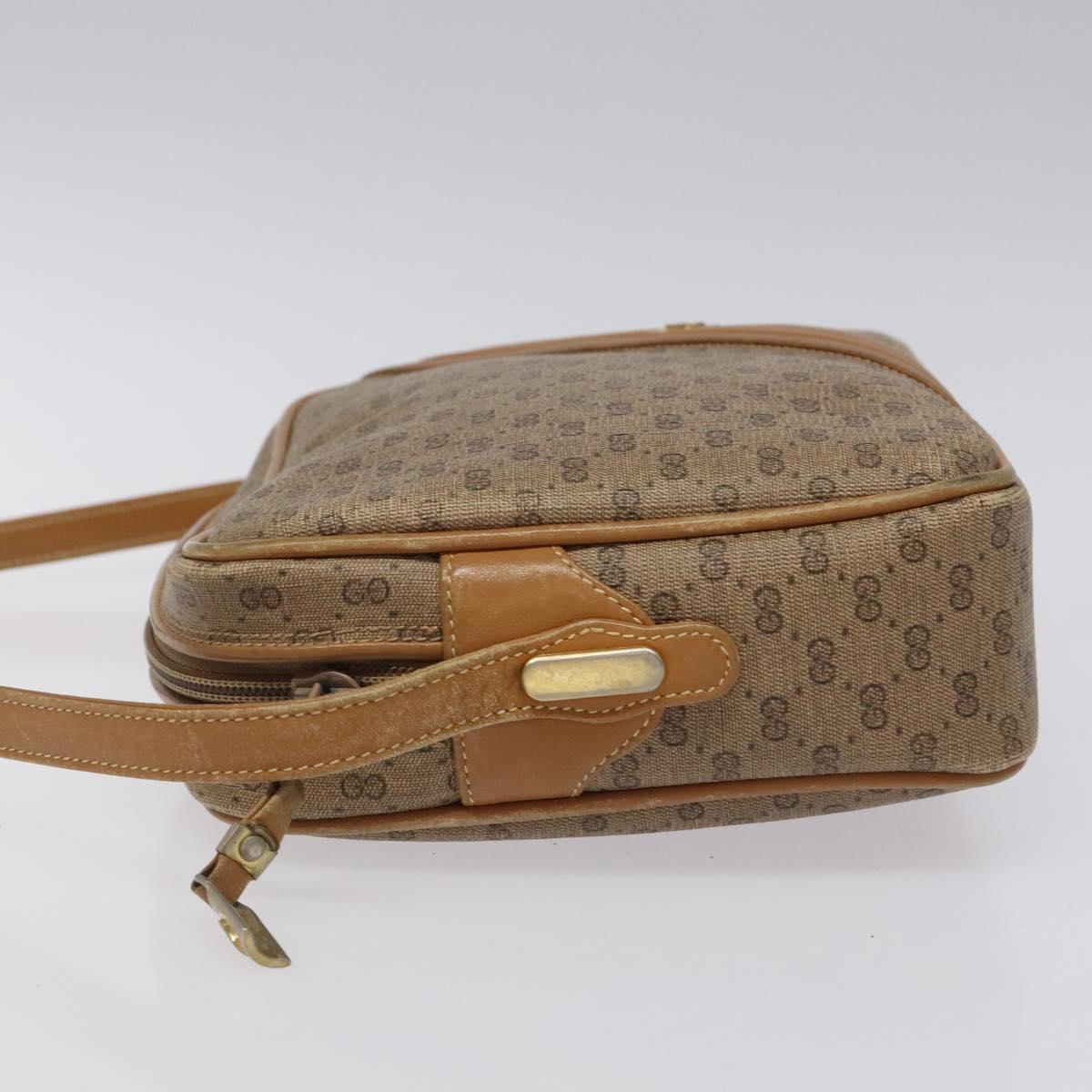 GUCCI Micro GG Supreme Shoulder Bag PVC Leather Brown Gold Auth BA351
