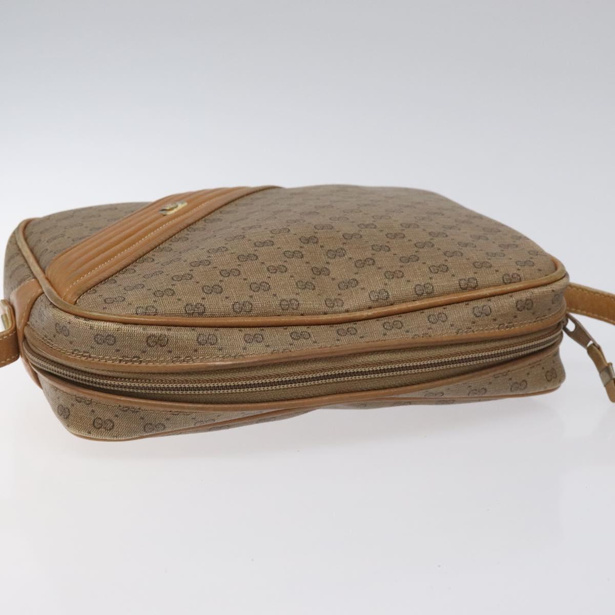 GUCCI Micro GG Supreme Shoulder Bag PVC Leather Brown Gold Auth BA351