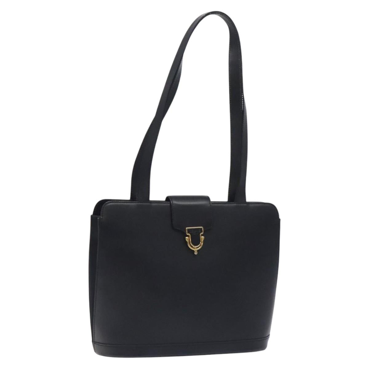 CELINE Shoulder Bag Leather Black Gold Auth BA3515