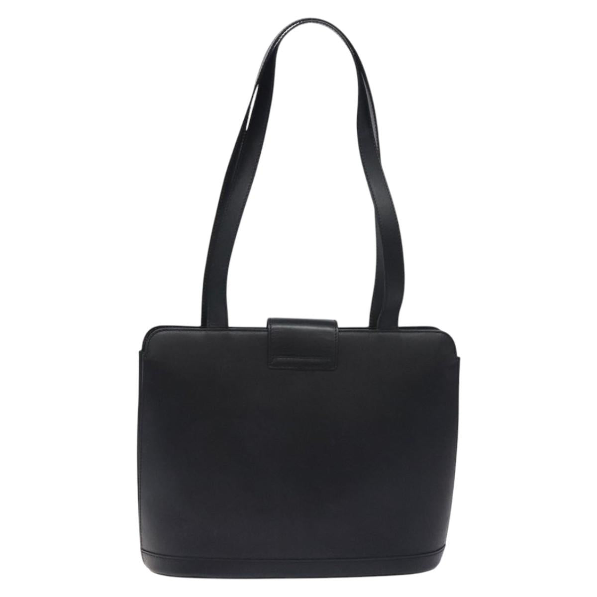 CELINE Shoulder Bag Leather Black Gold Auth BA3515