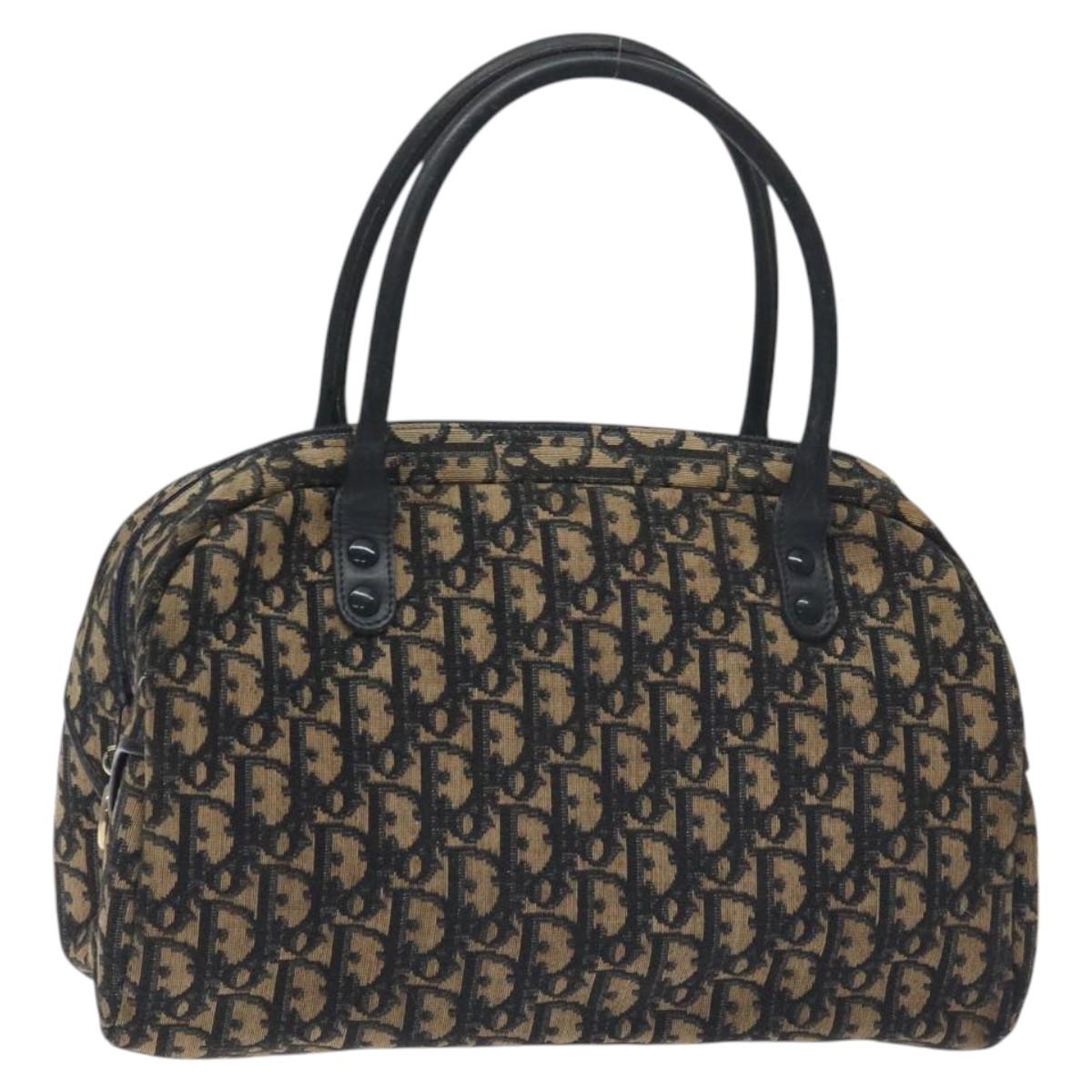 Christian Dior Trotter Canvas Hand Bag Navy Gold Auth BA3516