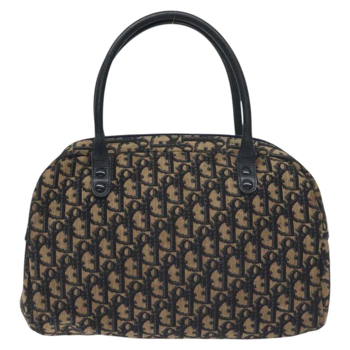 Christian Dior Trotter Canvas Hand Bag Navy Gold Auth BA3516