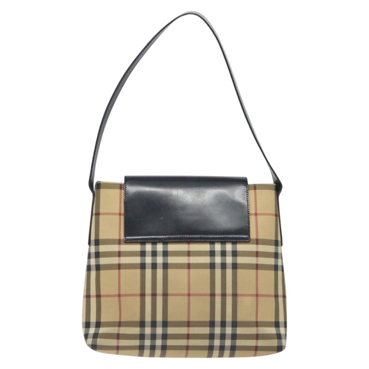 BURBERRY Nova Check Shoulder Bag PVC Beige Auth BA3536