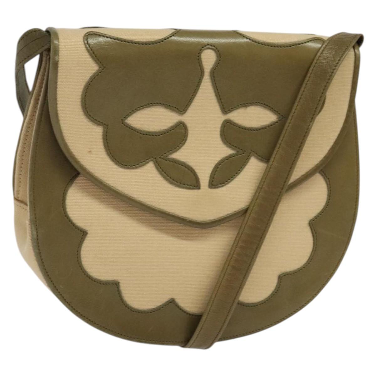 SAINT LAURENT Shoulder Bag Canvas Leather Khaki Auth BA3537