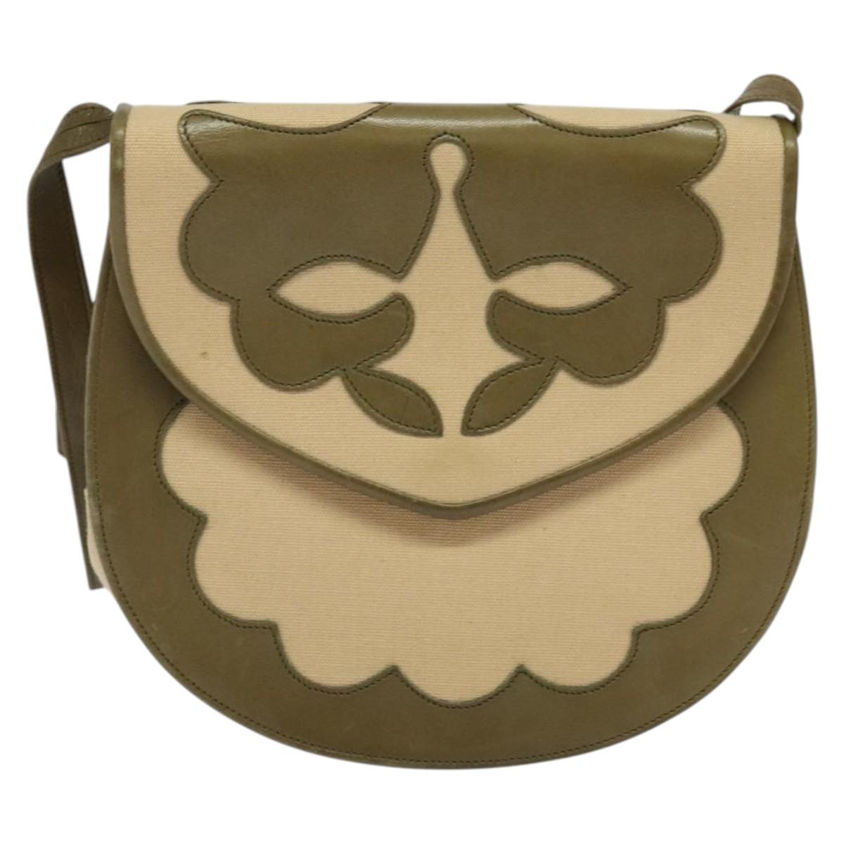 SAINT LAURENT Shoulder Bag Canvas Leather Khaki Auth BA3537