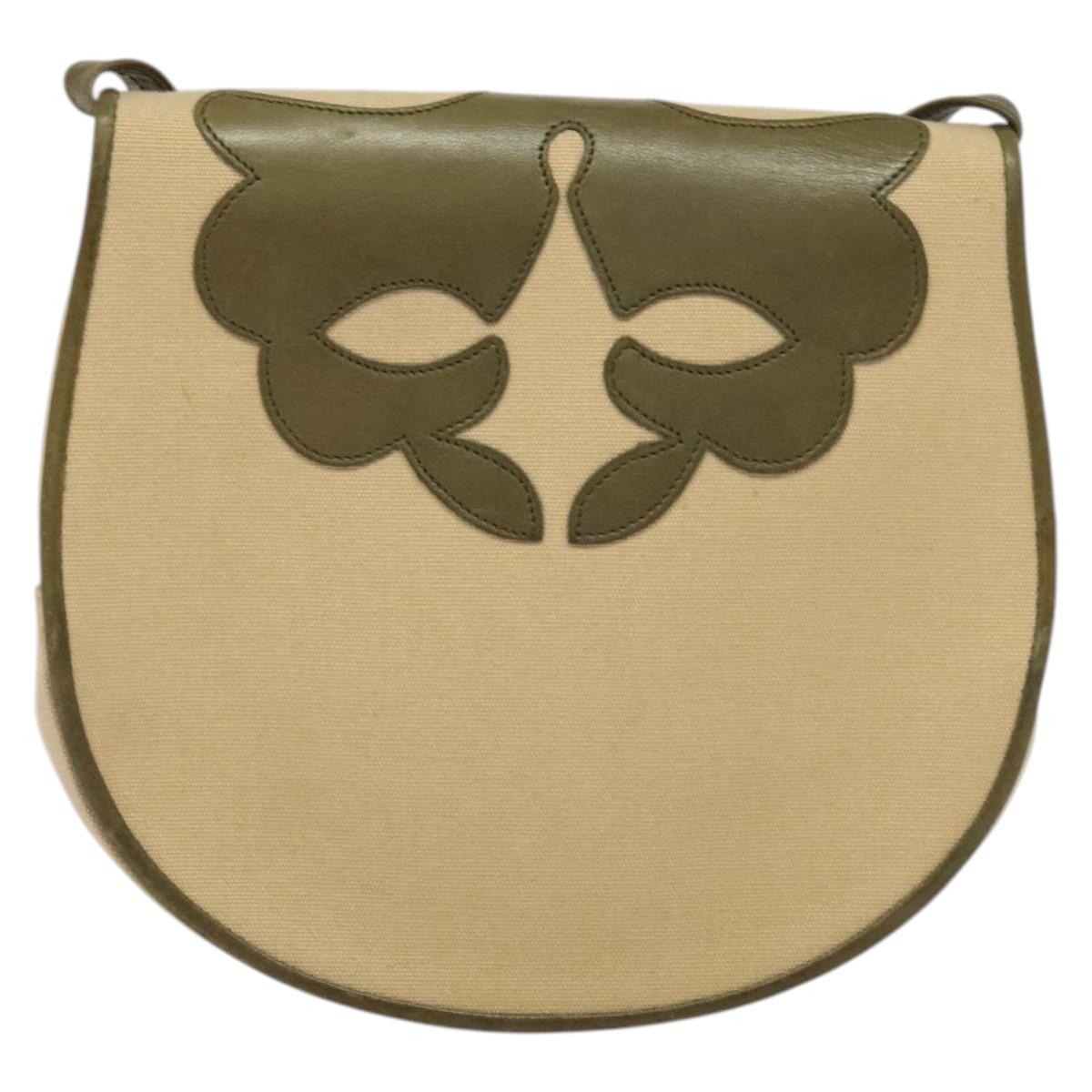 SAINT LAURENT Shoulder Bag Canvas Leather Khaki Auth BA3537