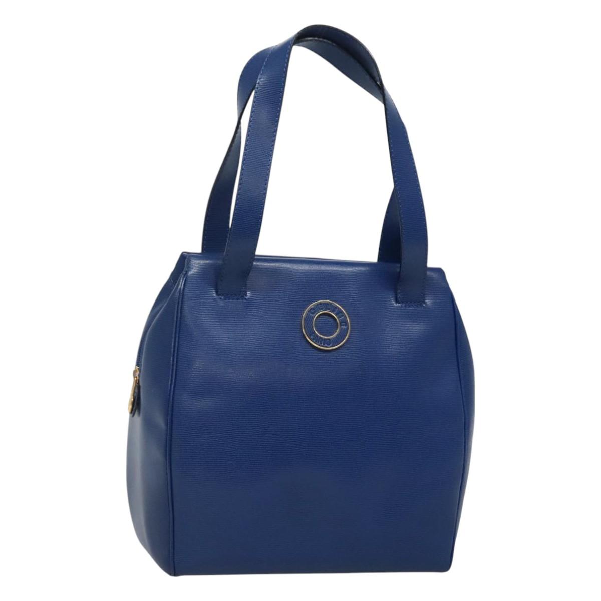 CELINE Shoulder Bag Leather Blue Gold Auth BA3538