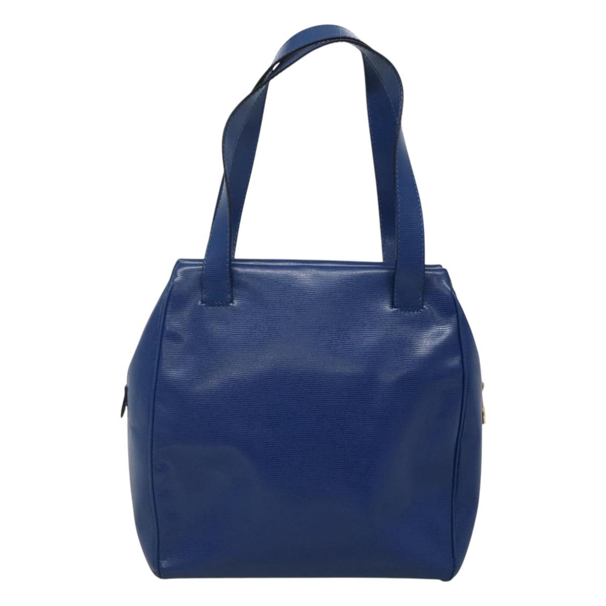 CELINE Shoulder Bag Leather Blue Gold Auth BA3538