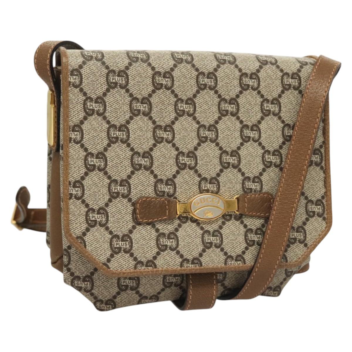 GUCCI GG Plus Supreme Shoulder Bag PVC Beige Gold Auth BA3539