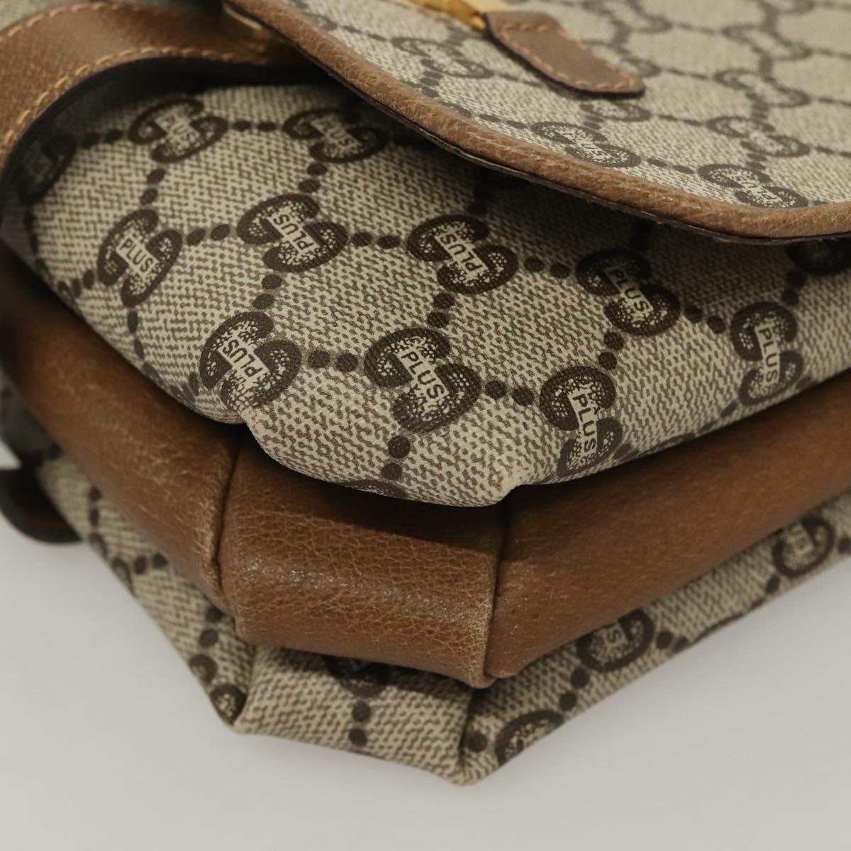 GUCCI GG Plus Supreme Shoulder Bag PVC Beige Gold Auth BA3539