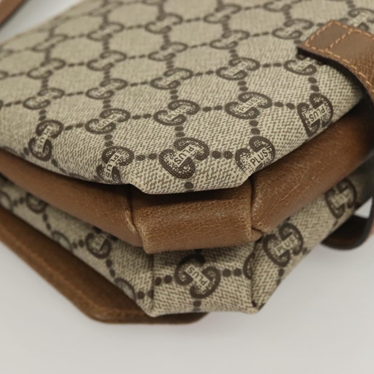 GUCCI GG Plus Supreme Shoulder Bag PVC Beige Gold Auth BA3539
