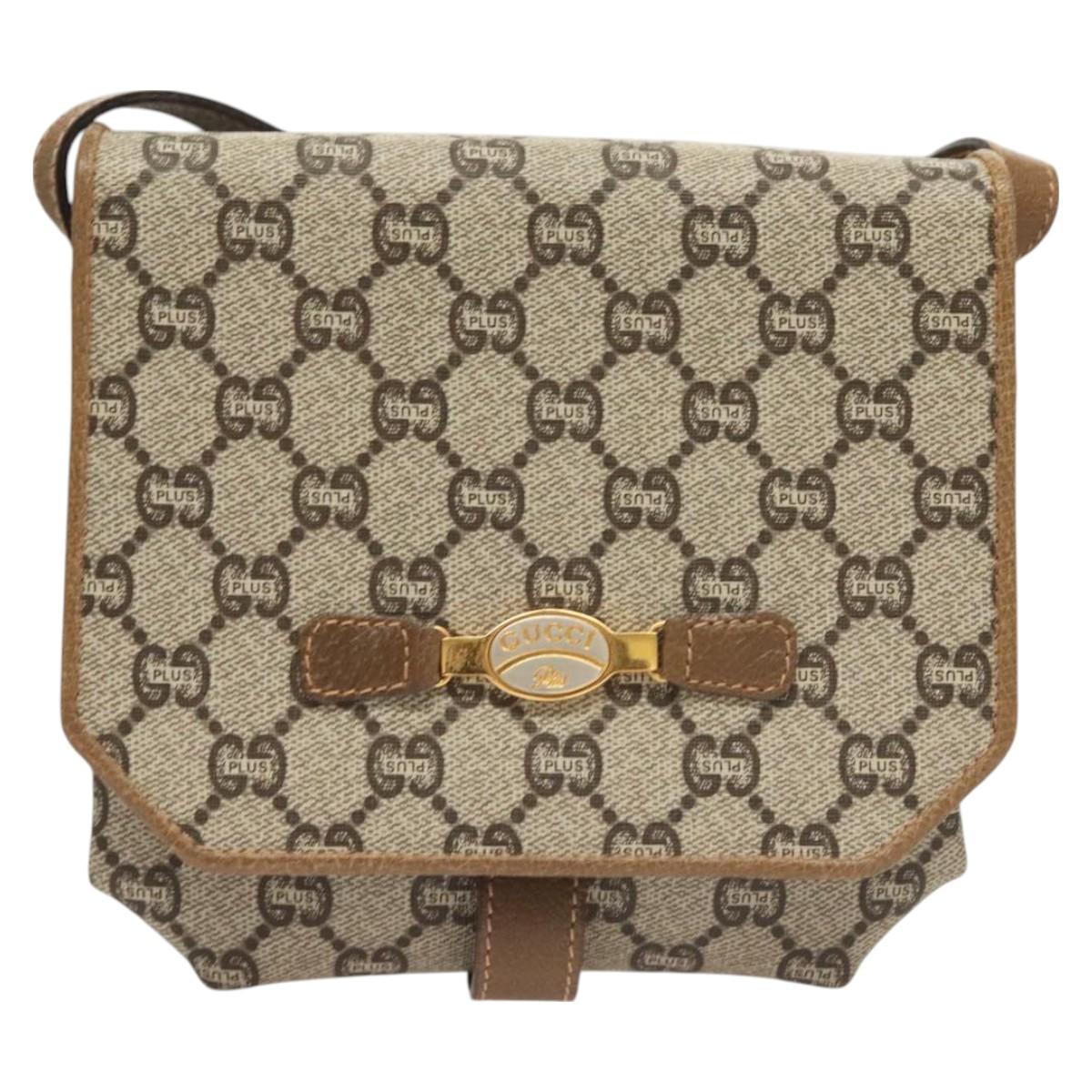 GUCCI GG Plus Supreme Shoulder Bag PVC Beige Gold Auth BA3539