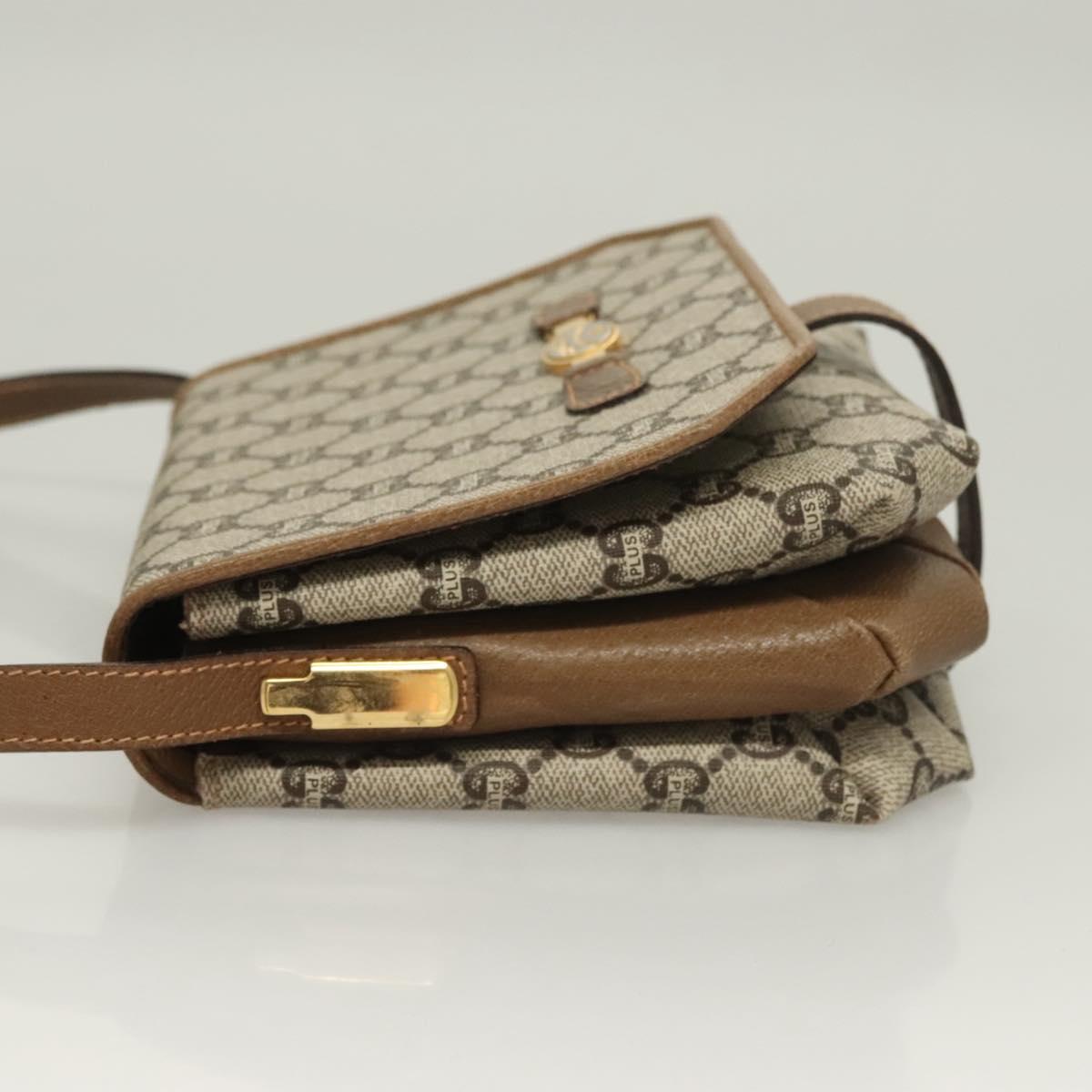 GUCCI GG Plus Supreme Shoulder Bag PVC Beige Gold Auth BA3539