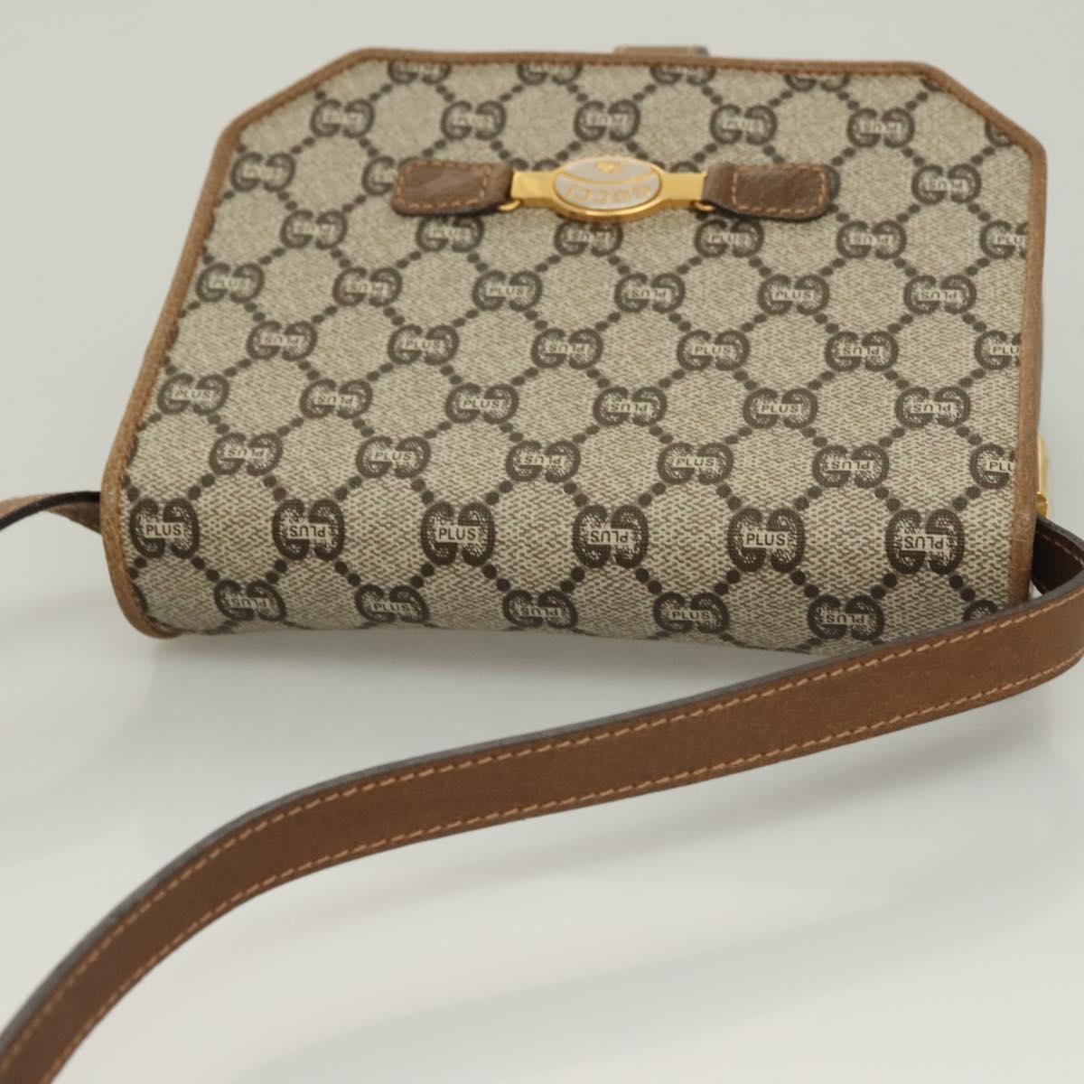GUCCI GG Plus Supreme Shoulder Bag PVC Beige Gold Auth BA3539