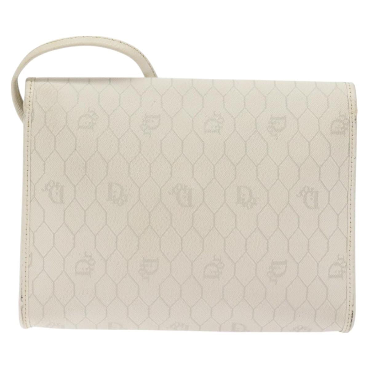 Christian Dior Honeycomb Canvas Shoulder Bag PVC White Gold Auth BA3542