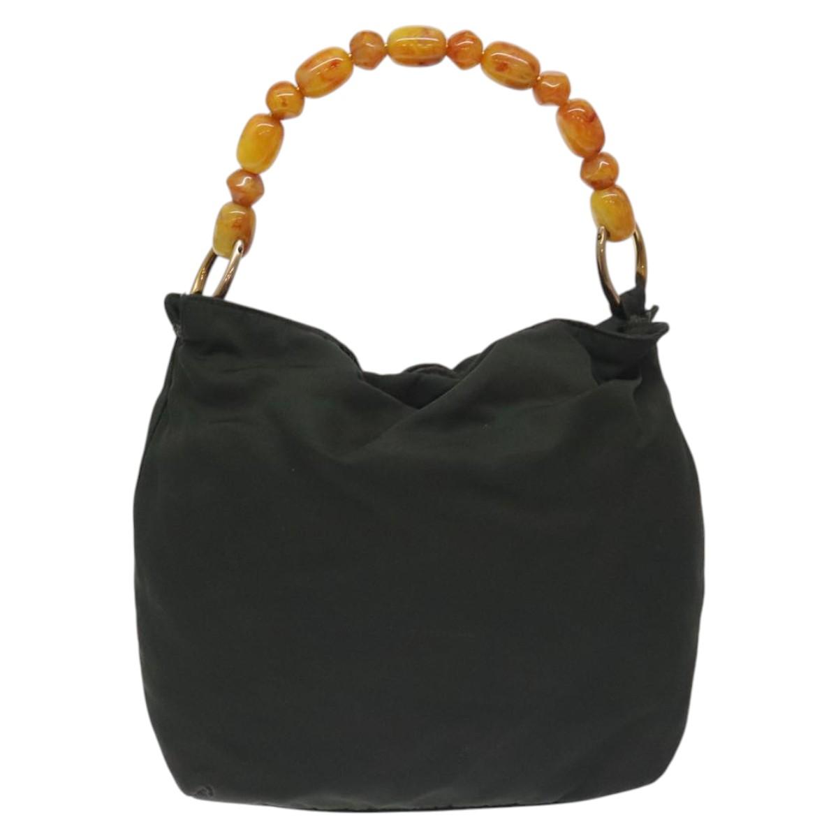 Christian Dior Maris Pearl Hand Bag Nylon Khaki Auth BA3545