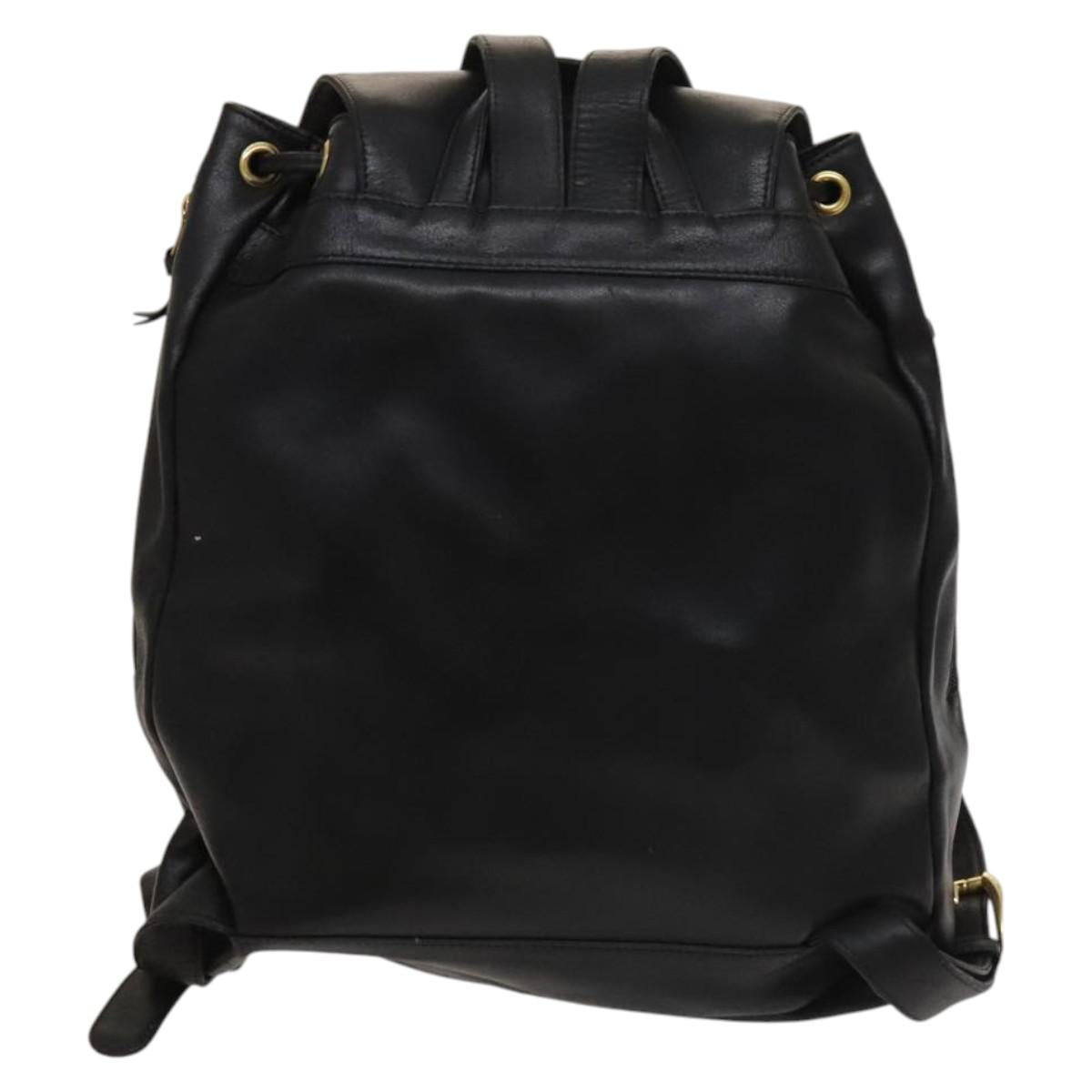 Gianni Versace Backpack Leather Black Gold Auth BA3548