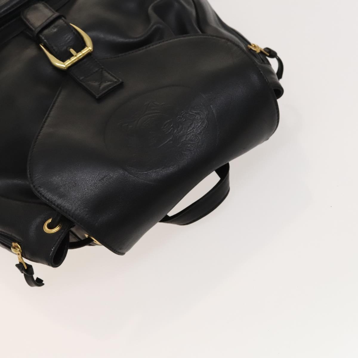 Gianni Versace Backpack Leather Black Gold Auth BA3548