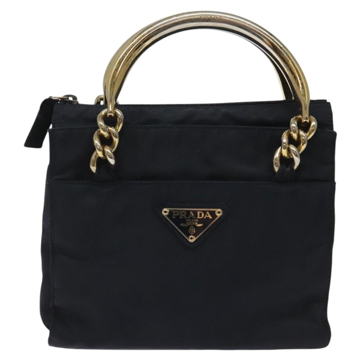 PRADA Hand Bag Nylon Navy Gold Auth BA355