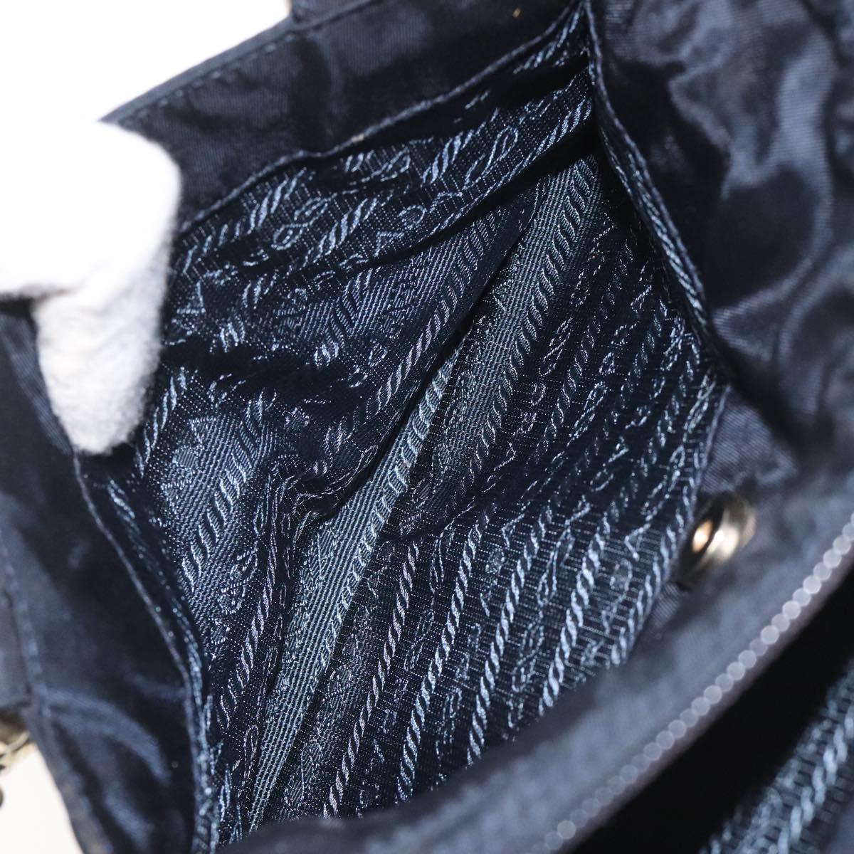 PRADA Hand Bag Nylon Navy Gold Auth BA355