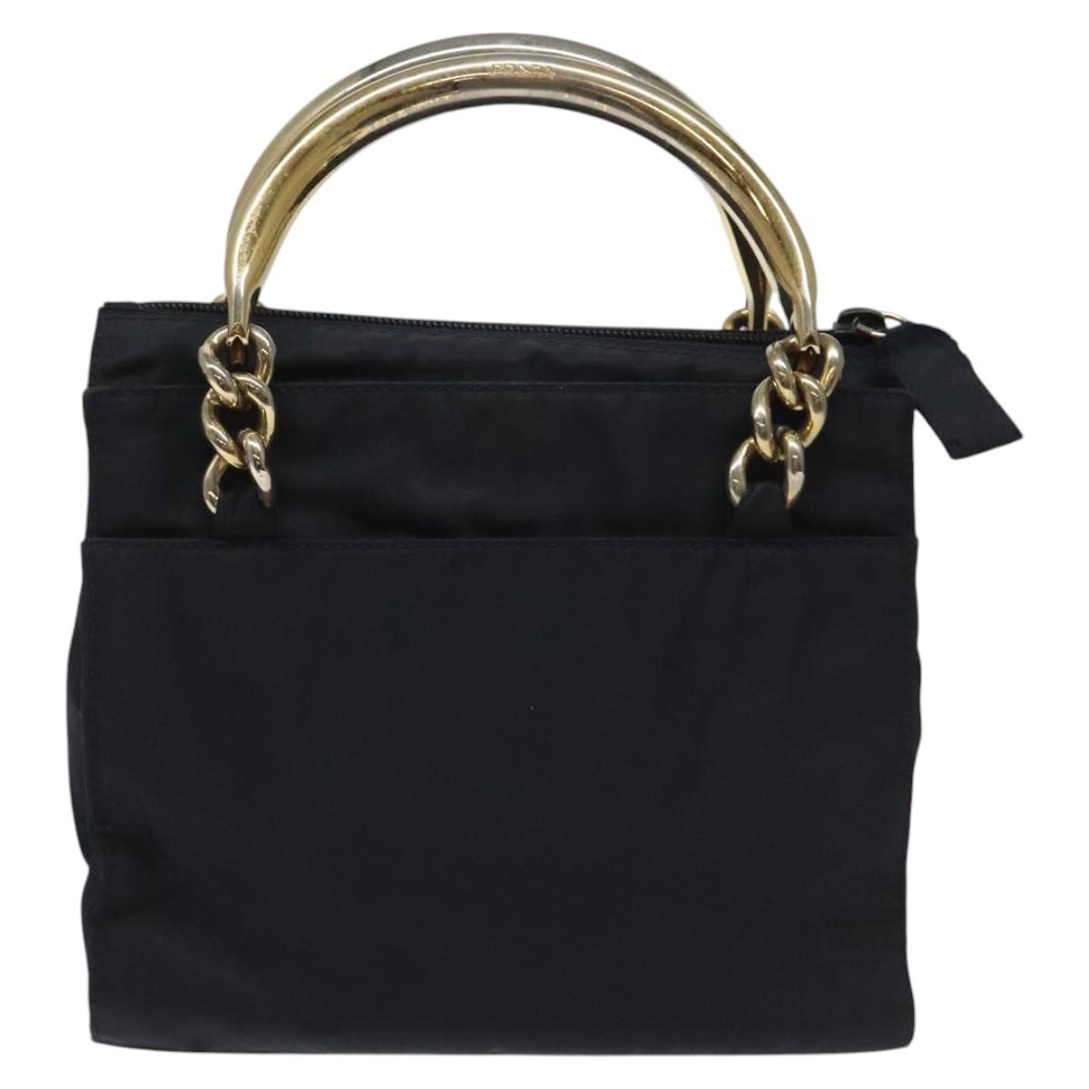 PRADA Hand Bag Nylon Navy Gold Auth BA355