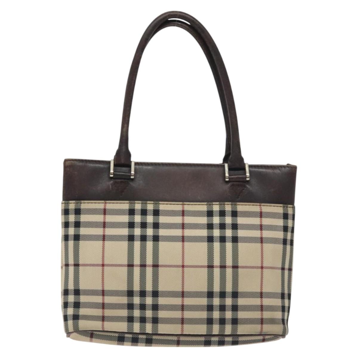 BURBERRY Nova Check Hand Bag Canvas Beige Auth BA3554