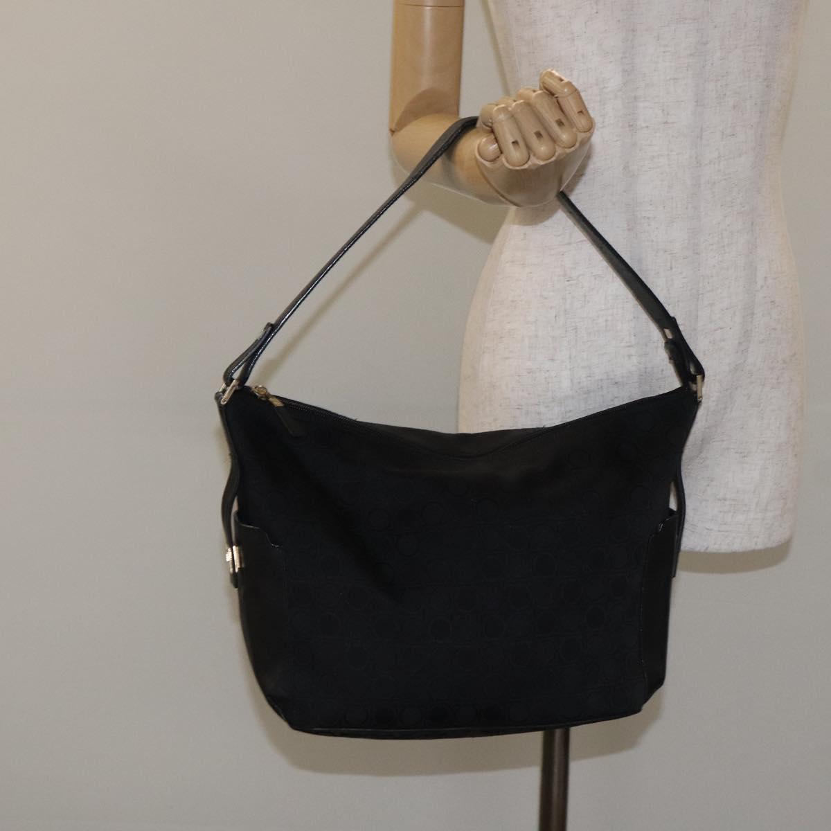 Salvatore Ferragamo Shoulder Bag Canvas Black Gold Auth BA3569