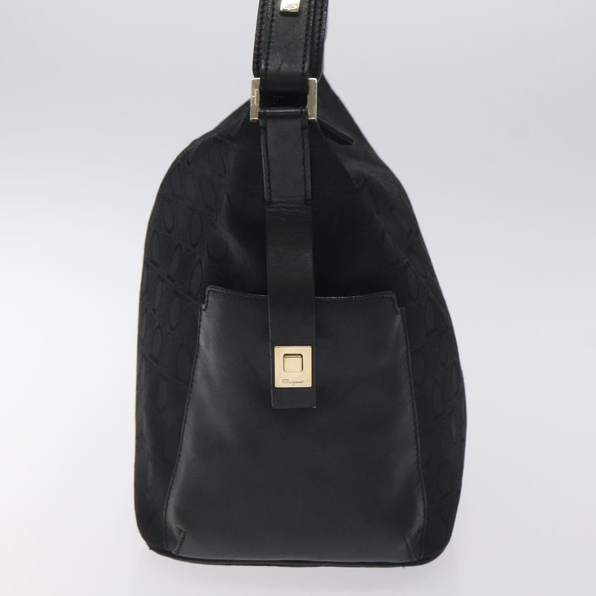 Salvatore Ferragamo Shoulder Bag Canvas Black Gold Auth BA3569
