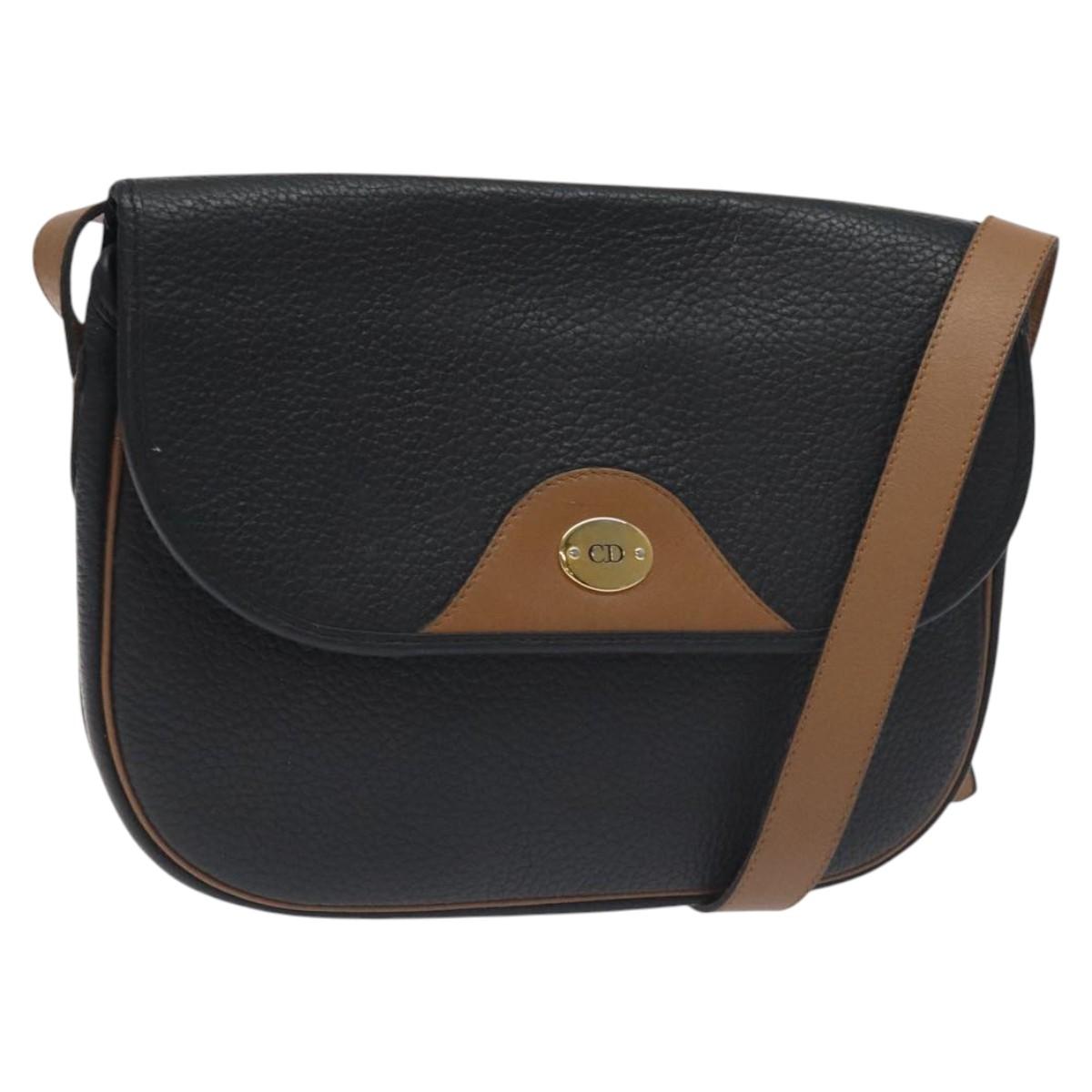 Christian Dior Shoulder Bag Leather Black Gold Auth BA3573