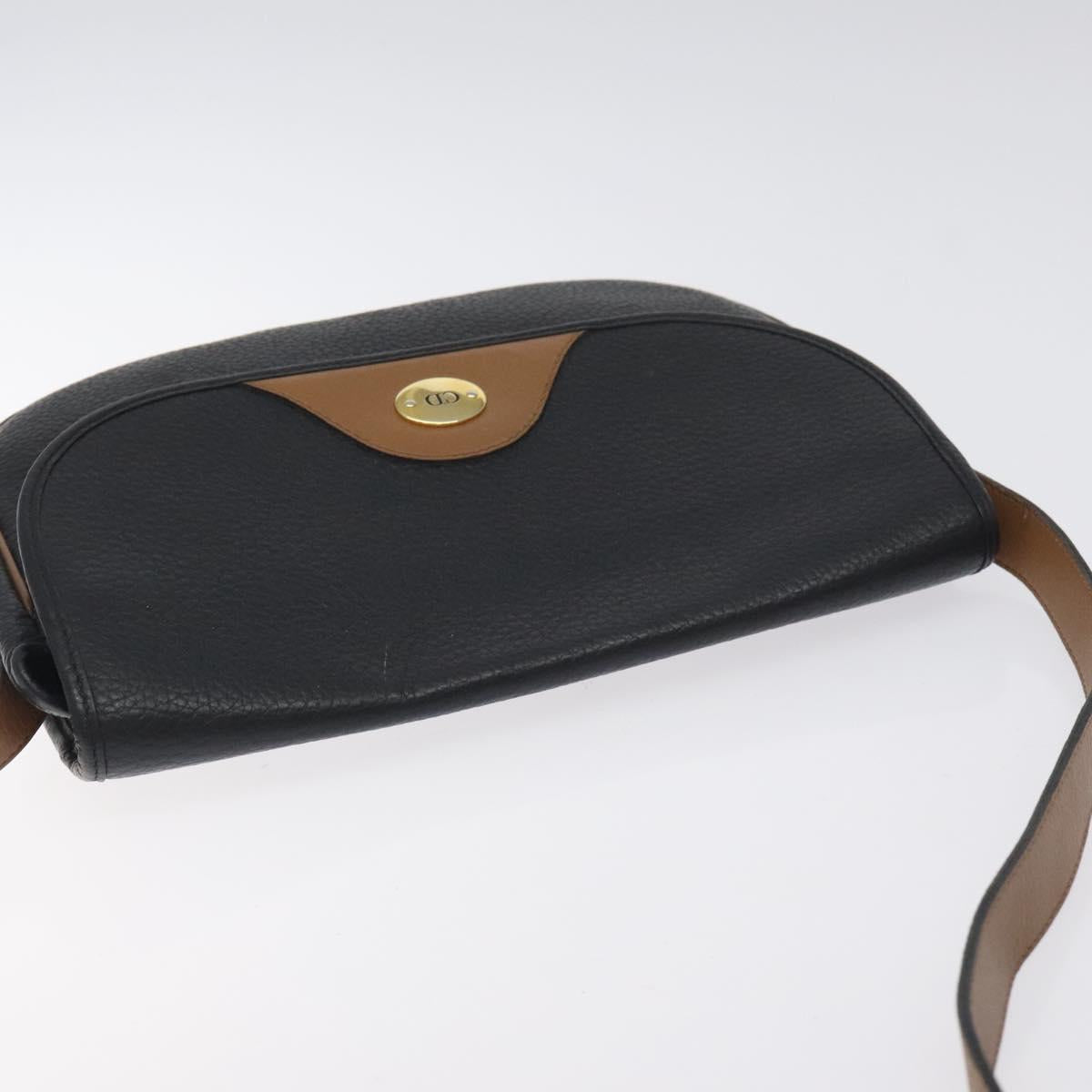 Christian Dior Shoulder Bag Leather Black Gold Auth BA3573