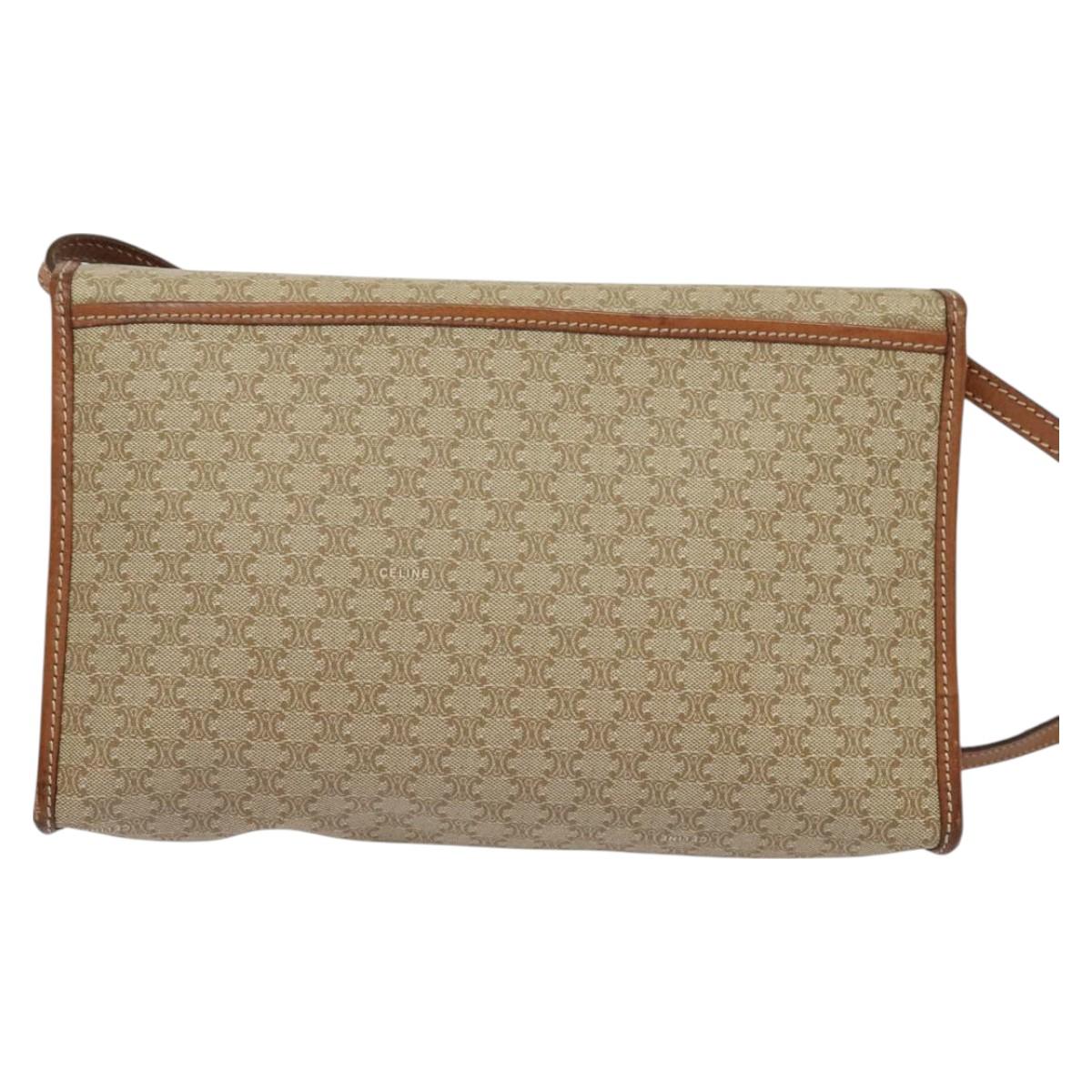 CELINE Macadam Canvas Shoulder Bag Beige Auth BA3577