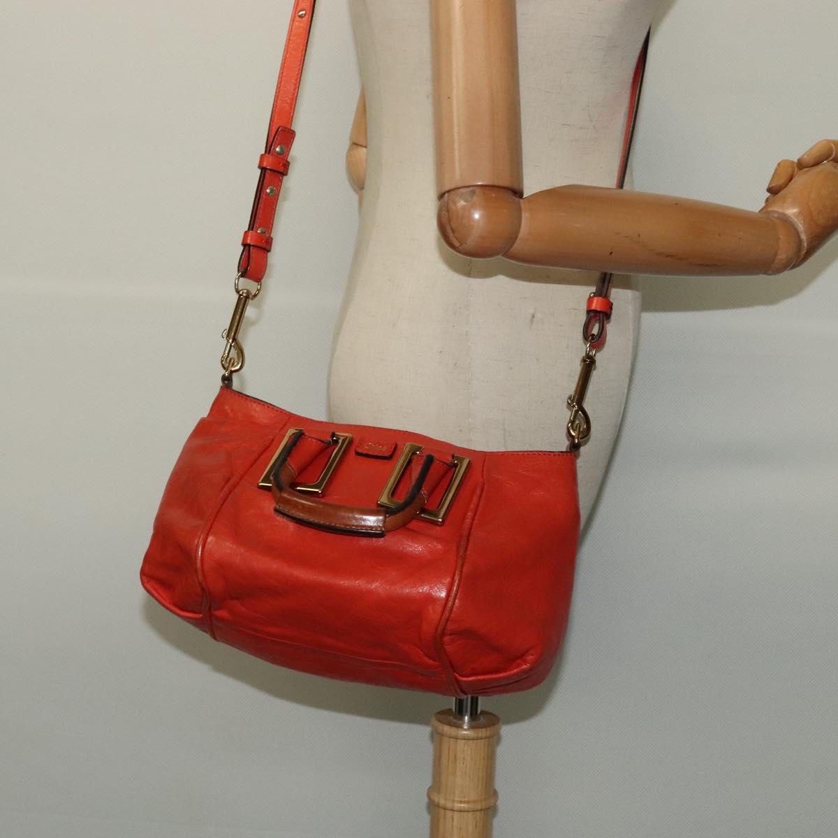 Chloe Etel Hand Bag Leather 2way Orange Gold Auth BA3578